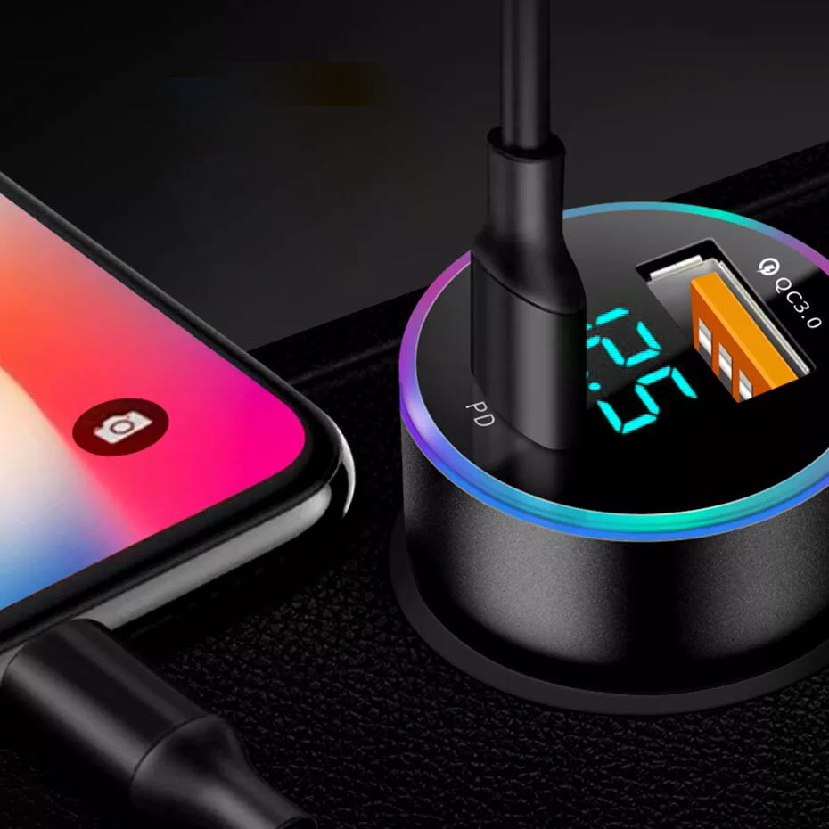 фото Автомобильный вольтметр в прикуриватель для авто машины type-c PD20 зарядка
