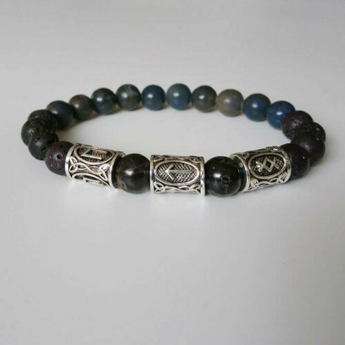 фото Браслет-нить улучшает потенцию, агат, вулканическая лава, 1 шт., размер 19 см, голубой, серый авторские работы светоч реджинейры