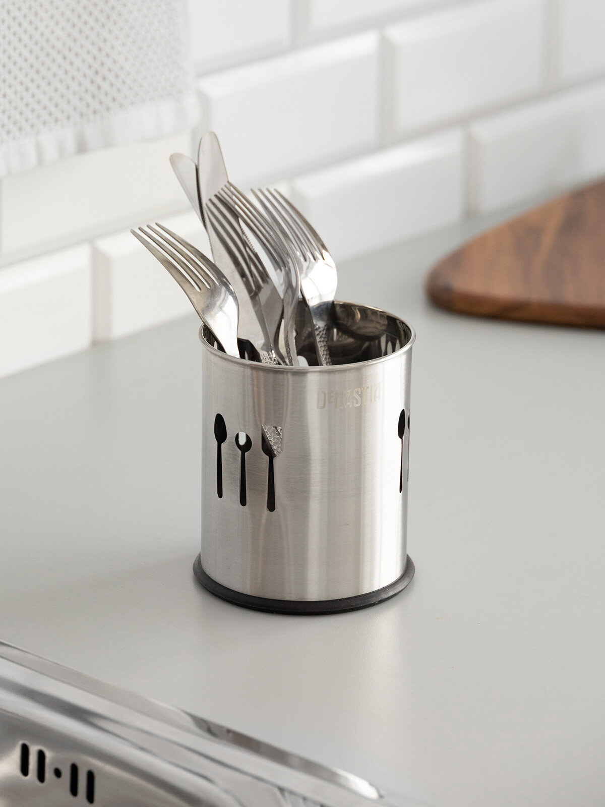 фото Стакан под столовые приборы DeNASTIA 10x12, нерж. ст матовый Индия