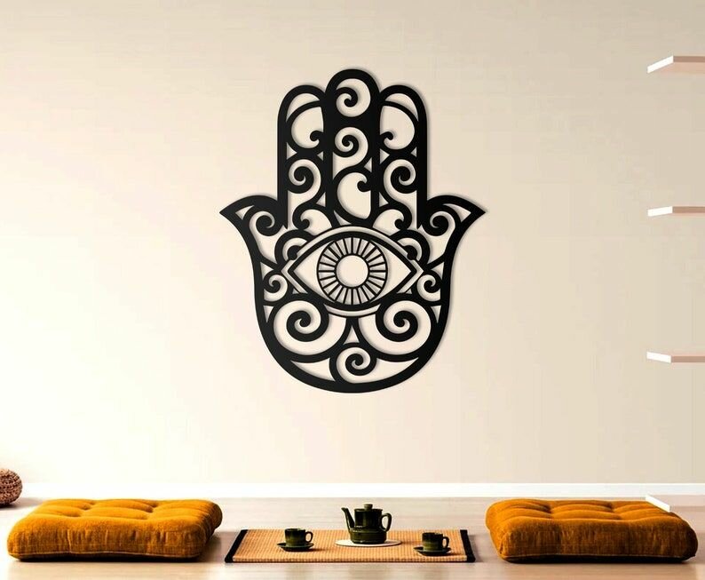 Декоративное металлическое панно, Рука Фатимы, Хамса (черный цвет)