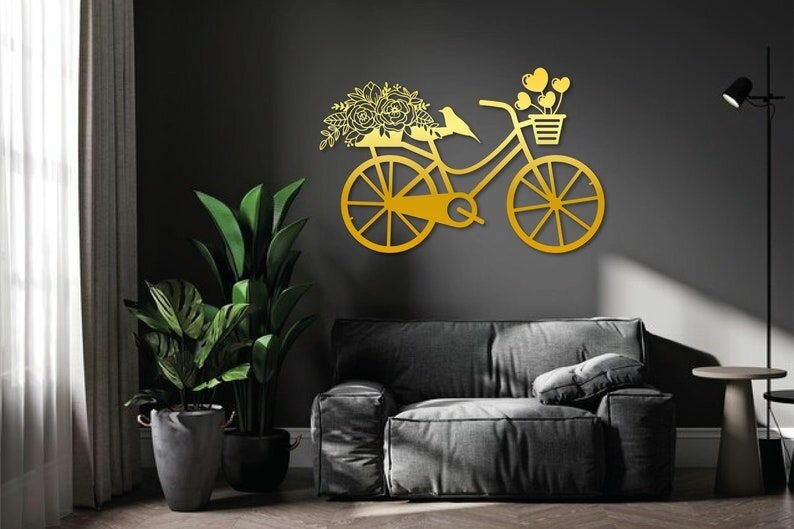 Декоративное металлическое панно, Велосипед (матовое золото)