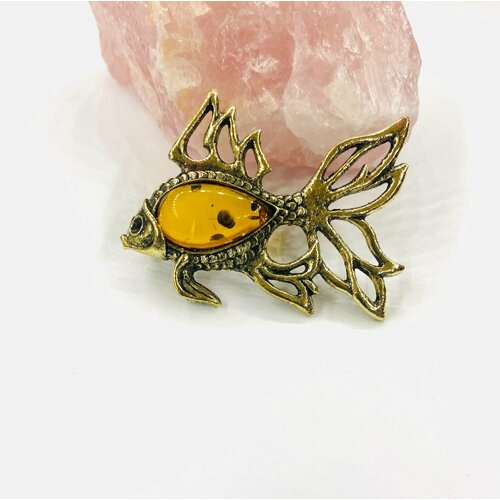 Брошь AMBER Land, янтарь прессованный, желтый