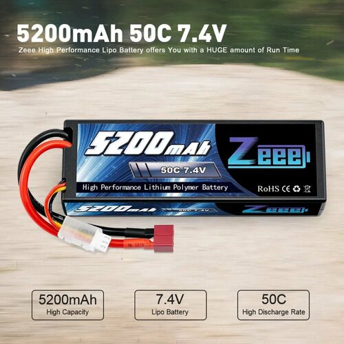 Аккумулятор для радиоуправляемой машинки 7.4V Li-Po ZEEE Power 5200mah 50C разъем T-plug zeee power аккумулятор zeee power lipo 11 1v 3s 45c 1500mah soft t plug zeee 1500 3s 45c