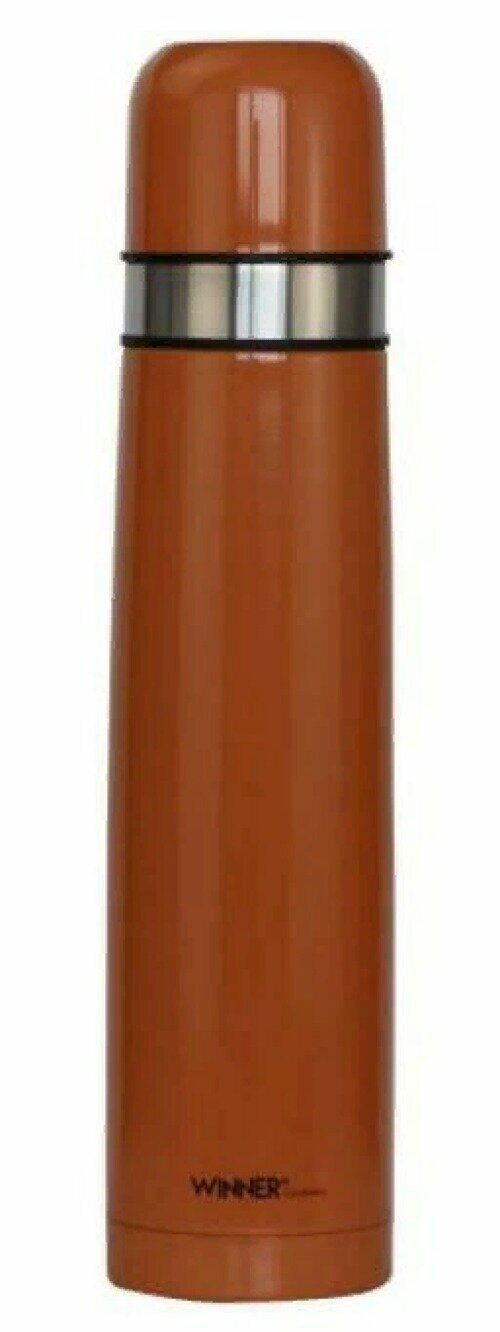 Термос Winner / Виннер WR-8229 вакуумный с кнопкой металлический корпус колба из нержавеющей стали коричневый 1000мл / термопосуда