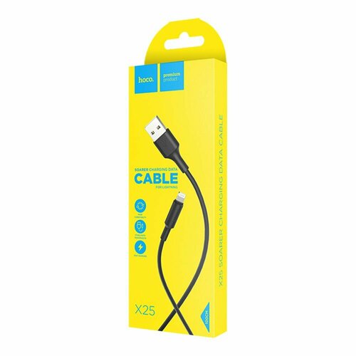 USB кабель HOCO X25 Soarer Lightning 8-pin, 1м, PVC (черный) кабель угловой usb apple 8 pin hoco upl11 черный