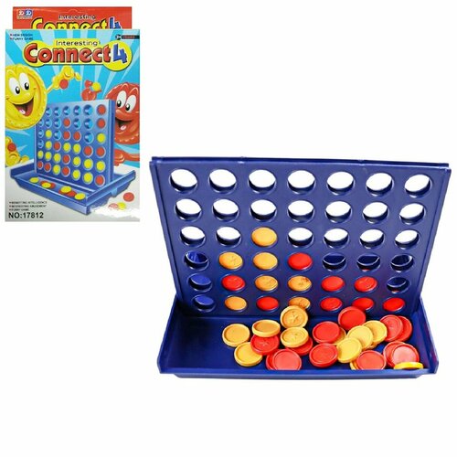 4 в ряд логическая развивающая настольная игра Пятнашки в ряд для детей без батареек игровое поле 18х13х14см фишки красные и желтые по 21 шт 17812 399₽