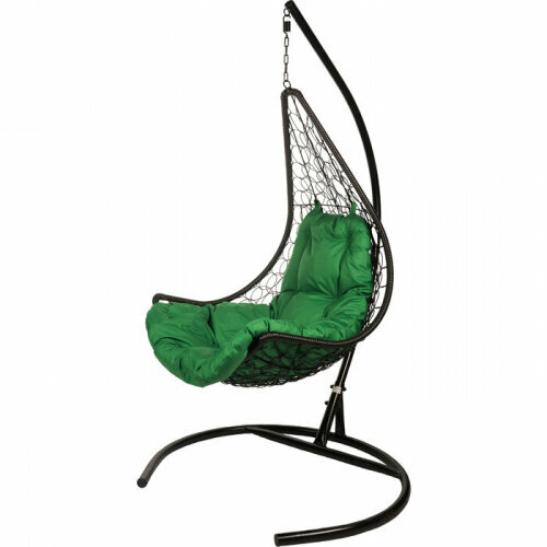 Подвесное кресло кокон Bigarden из ротанга "Wind Black" Зеленая подушка