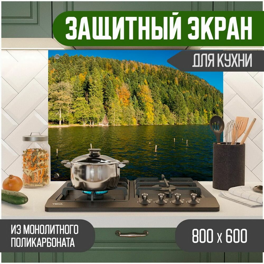 Фартук для кухни, Защитный экран из акрилового стекла (поликарбонат) на кухонный фартук в зону мойки и плиты с фотопечатью. Панель на стену с рисунком Пейзаж 800 х 600 х 3 мм, 800-016-1
