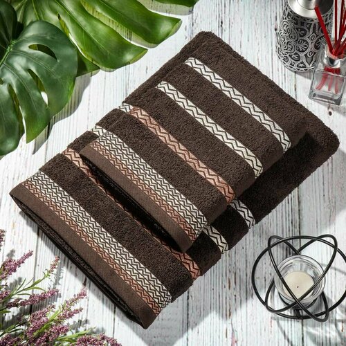 Полотенце банное 70х140 см 100хл 460 гм2 Зиг-заг корич Турц 1743₽