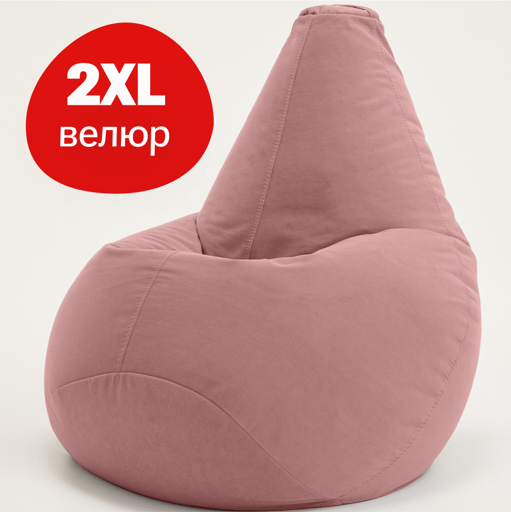 Кресло-мешок груша Bean Joy, размер ХXL, мебельный велюр, пудра
