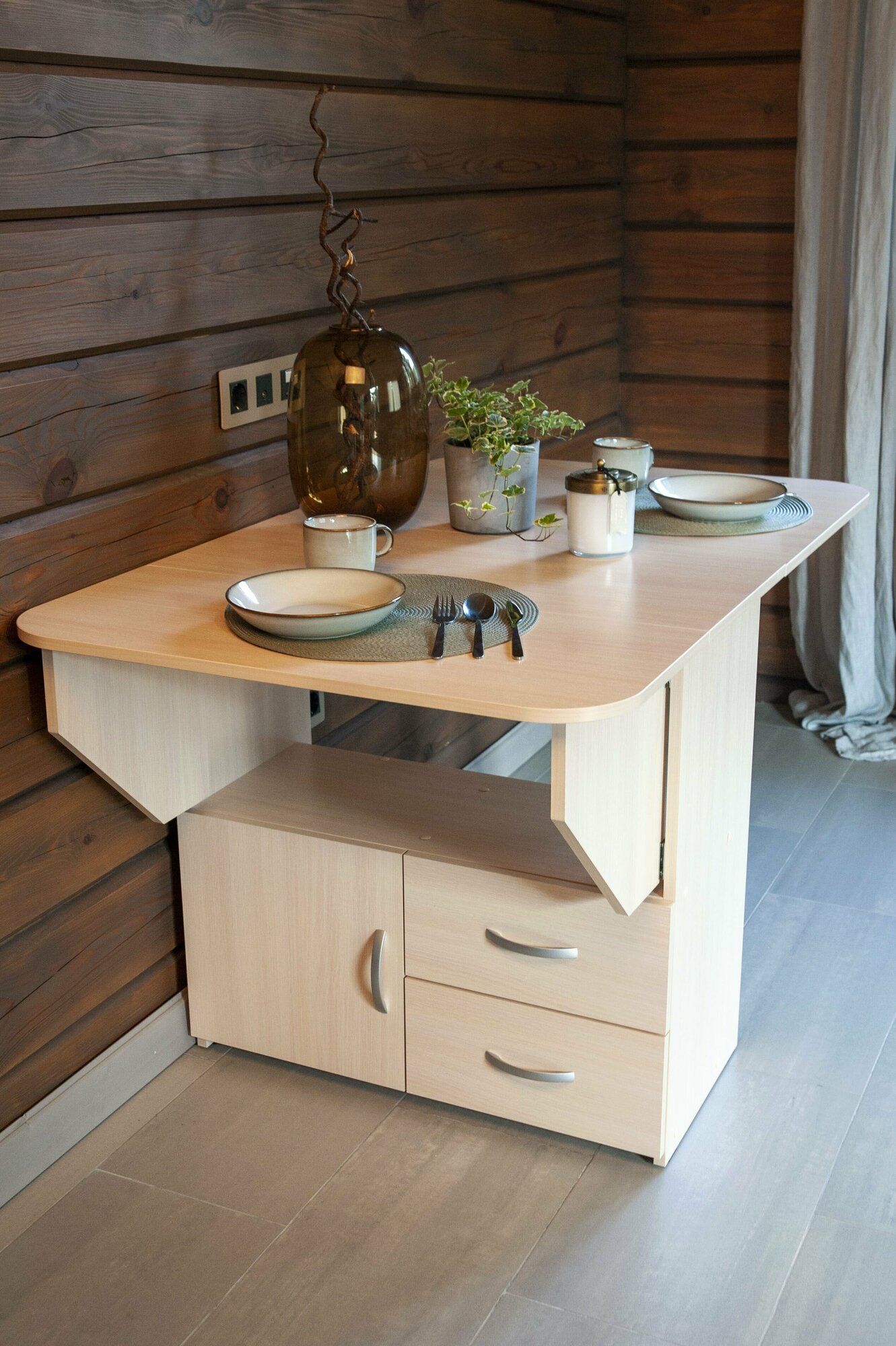 фото Стол тумба книжка раскладной трансофрмер кухонный обеденный деревянный Hesby Book 1 дуб млечный