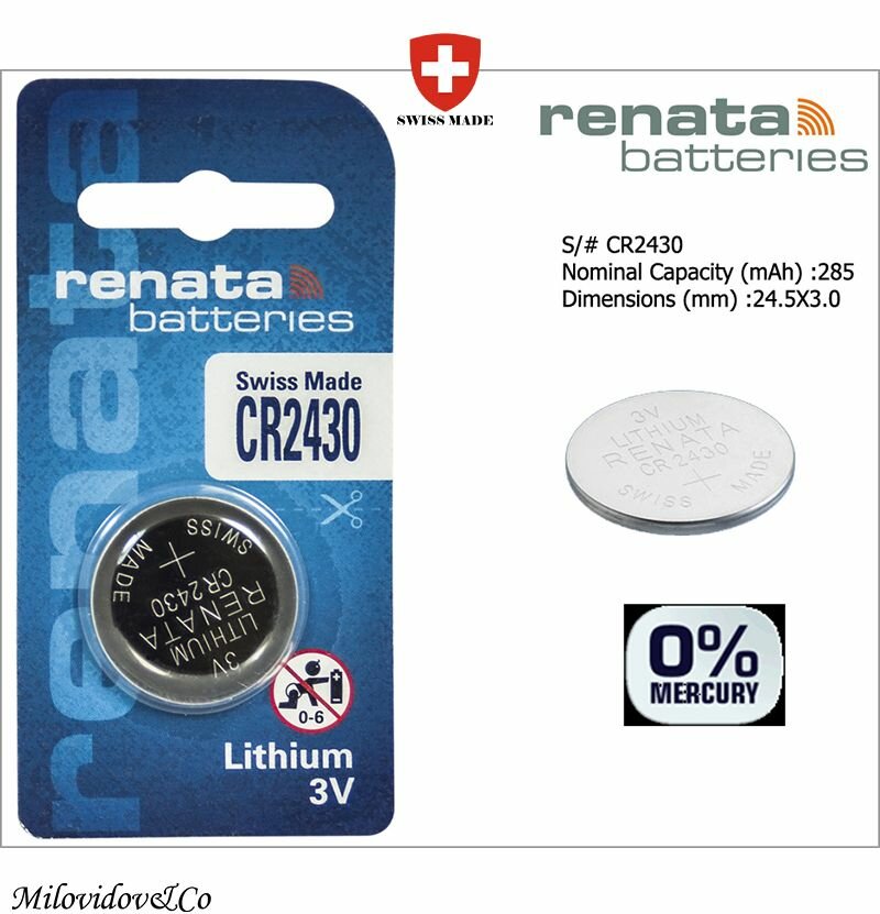 Батарейка Renata CR2430 3В литиевая , в упаковке: 1 шт.