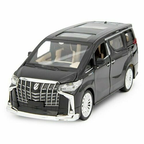 Металлическая машинка модель Toyota Alphard Тойота Альфард 1:24 21 см инерционная, свет, звук, коллекционные модельки / Черный