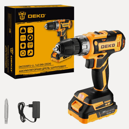 Изображение товара Дрель-шуруповерт аккумуляторная Deko DKCD20FU-Li, 20В, 1x2.0Ач (063-4149)
