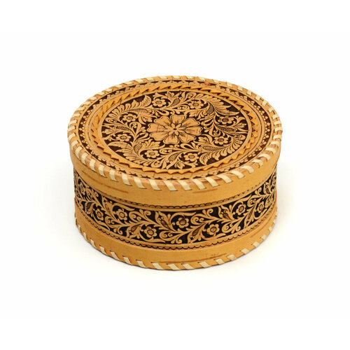 Шкатулка из бересты круглая Цветочный узор D15 H7 1040₽