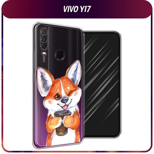 Силиконовый чехол на Vivo Y17/Y12 / Виво Y17/Y12 Корги с кофе, прозрачный силиконовый чехол на vivo y17 y12 виво y17 y12 капли на стекле