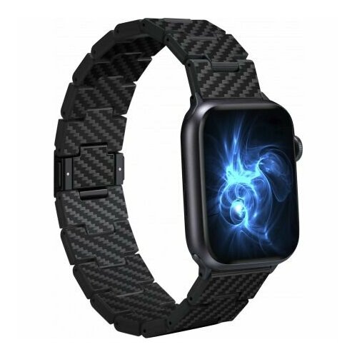 Ремешок для Apple Watch / Карбоновый браслет Pitaka для Apple Series 9-1, SE и Ultra 2 / Ultra (38-49мм) Retro / Черный черный