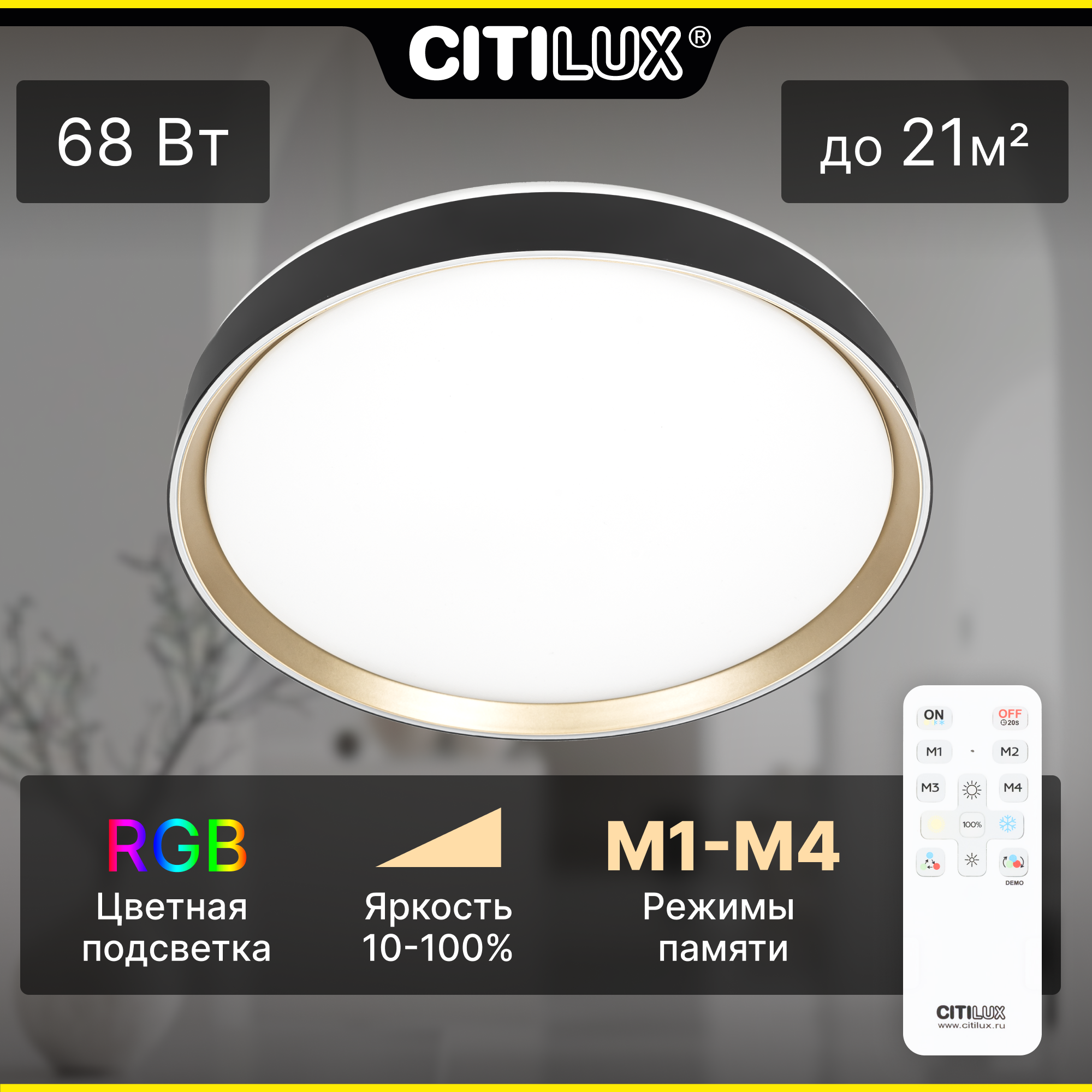 Светильник с пультом Citilux BOSS CL751451G LED RGB Чёрный с Золотом