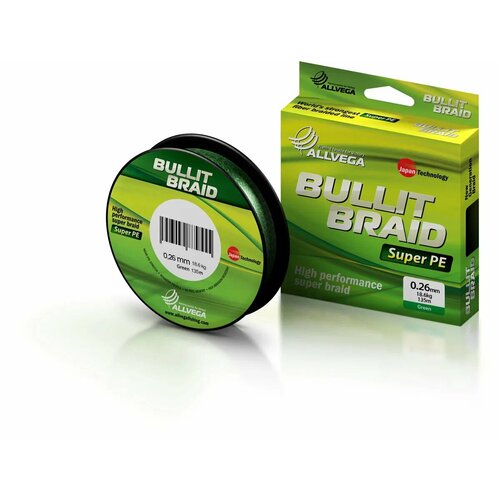 Плетеный шнур ALLVEGA BULLIT BRAID d=0.26 мм, 135 м, 18.6 кг, темно-зеленый, 1 шт.