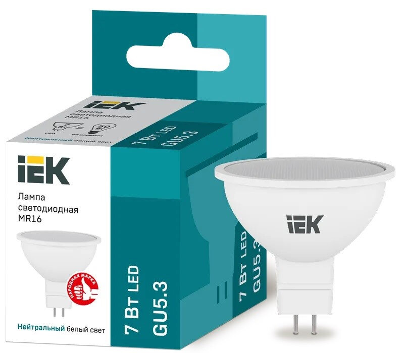 Лампа светодиодная IEK ECO MR16 GU5.3, 7 Вт, 630ЛМ, 4000К
