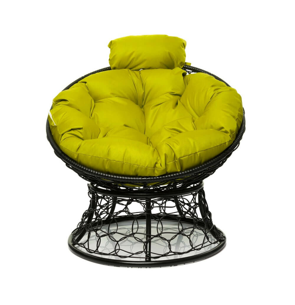 Кресло "Папасан" мини с ротангом чёрное / желтая подушка M-Group