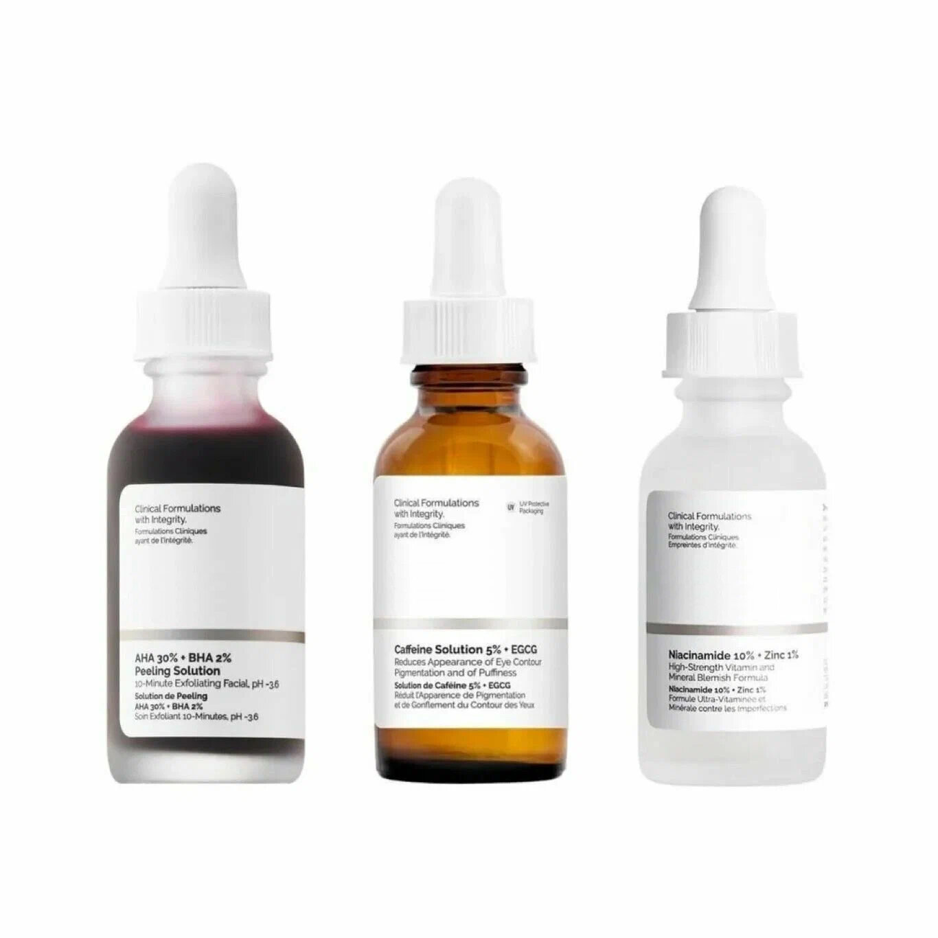 Потрясающий набор Для вех типов кожи: Кислотный пилинг AHA 30% + BHA 2%, Caffeine Solution 5%+EGCG и Niacinamide 10%+Zinc 1%