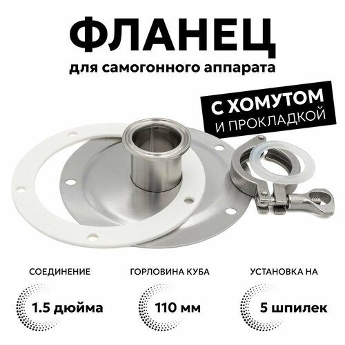 Фланец под кламп 15 дюйма 5 отверстий с прокладкой и хомутом 1690₽