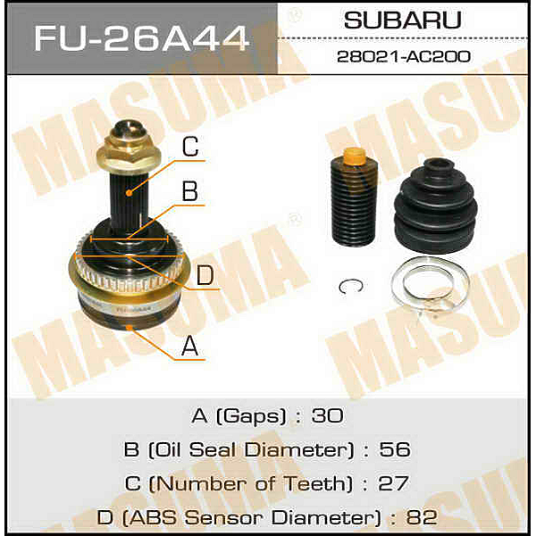 MASUMA FU-26A44 (28021AC200 / 28094AC060 / 28393FE020) шрус наружный к-кт\ Subaru (Субару) Forester (Форестер) s10 96-02