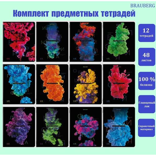 Тетради предметные со справочным материалом, комплект 12 предметов, 48л, обложка картон, BRAUBERG новейший справочник школьника физика математика английский язык география