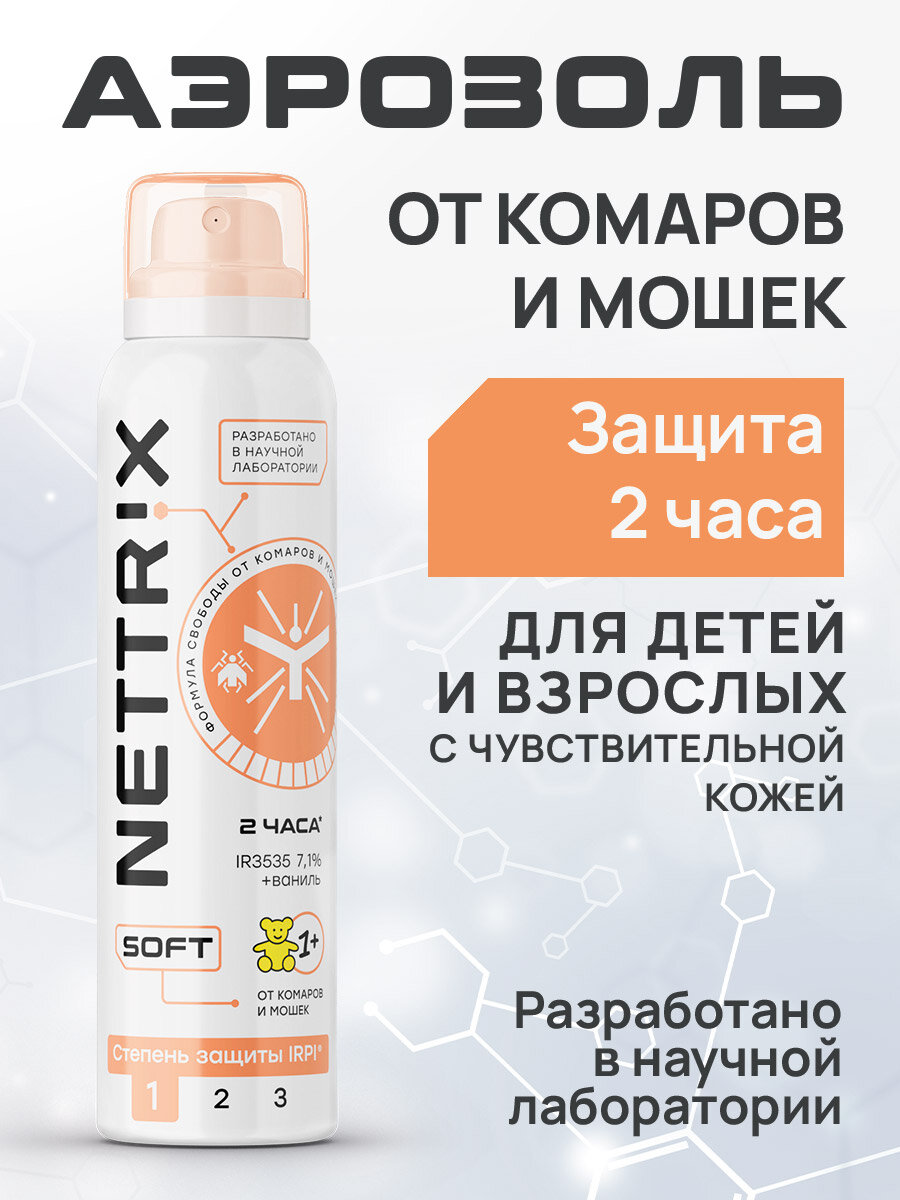 Аэрозоль Nettrix Soft от комаров мошек мокрецов