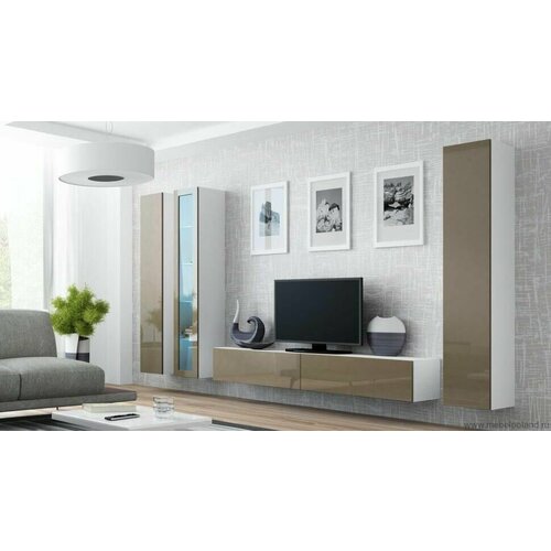 Стенка в гостиную Виго 2 300х200х42 белый капучино глянец 90438₽