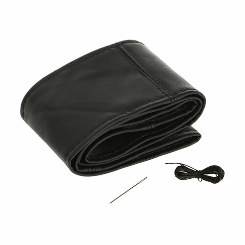 Оплетка на руль сшивная экокожа черная нить игла размер M 36-38 см 713₽