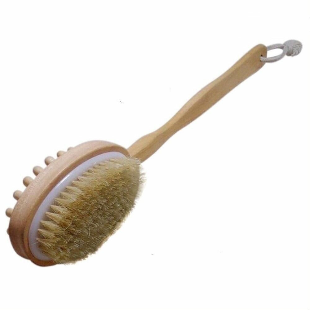 фото Массажер деревянный со щеткой длинна ручки 30см/для сухого массажа