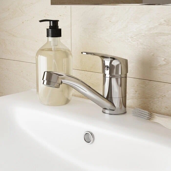 фото Смеситель\кран для мойки, раковины, умывальника на гайке с картриджем 40мм, длина носика 15см