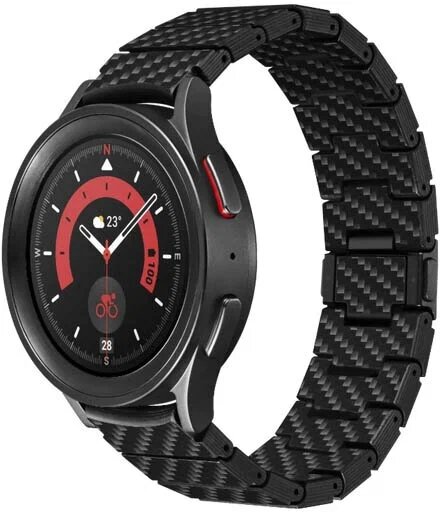 Браслет Carbon Fiber серия Modern для Samsung Galaxy Watch (40/42/44/45/46 мм.), цвет Чёрно/серый (полоска)
