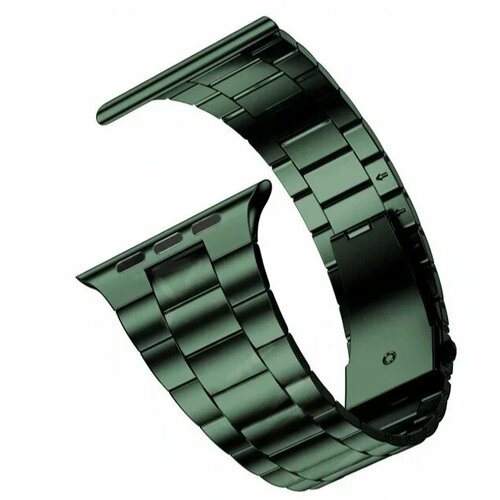 силиконовый ремешок ocean band на смарт часы apple watch 1 9 se ultra 42 44 45 49 мм браслет для эпл вотч 1 9 се ультра черный Металлический блочный ремешок для Apple Watch 1-9, SE, ULTRA 42-44-45-49 мм, темно-зеленый