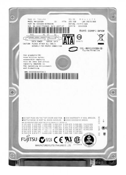 Жесткий диск Fujitsu MHY2200BH 200Gb 5400 SATA 2,5" HDD