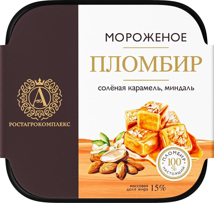 Мороженое А. РостАгроКомплекс Пломбир Соленая карамель-Миндаль 15% 300г