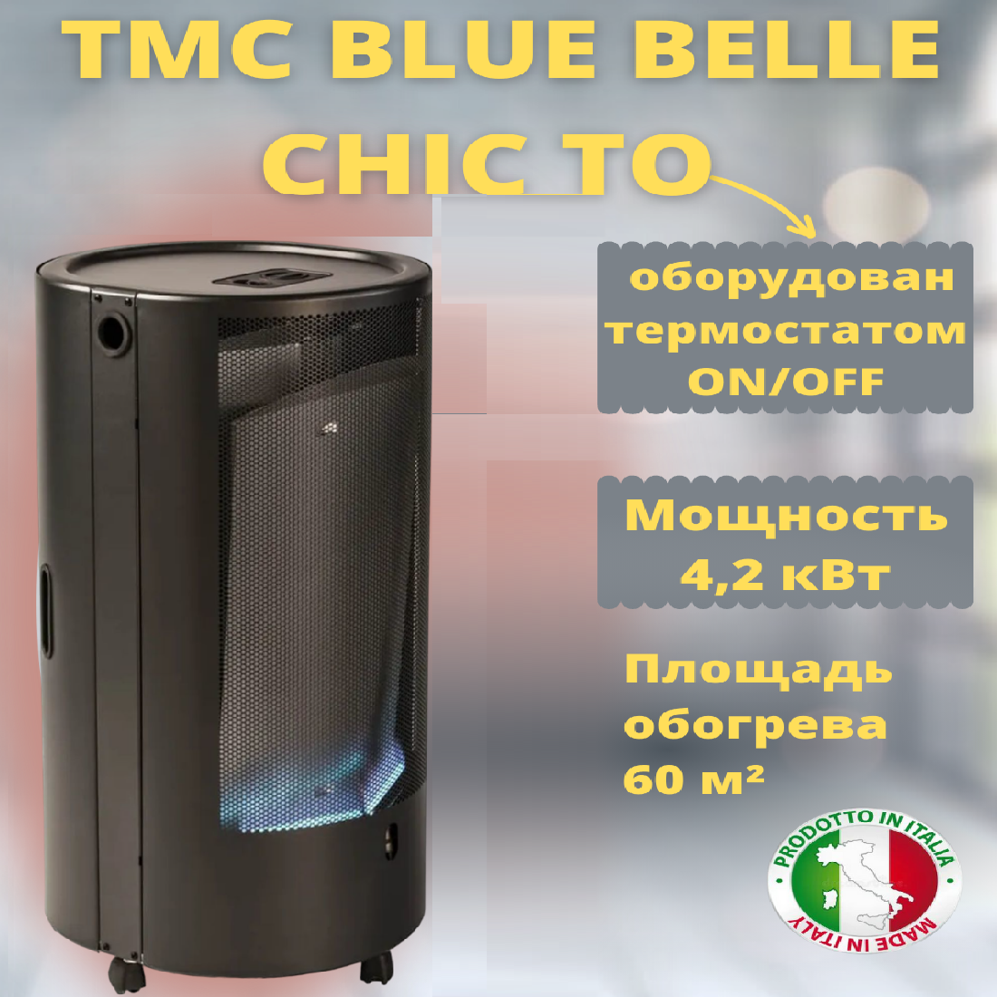 Газовый обогреватель каминного типа ТМС BLUE BELLE CHIC ТО 4,2 кВт Черный