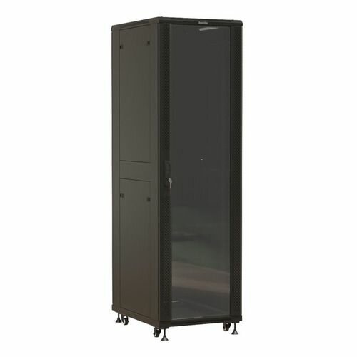 фото Шкаф серверный Hyperline (TTBR-4268-AS-RAL9004) напольный 42U 600x800мм пер. дв. стекл задн. дв. перфор.