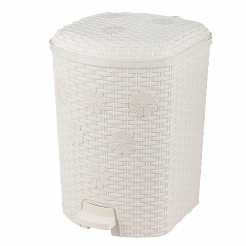 Контейнер для мусора 12л Плетенка с педалью слоновая кость М2048 /Окт/