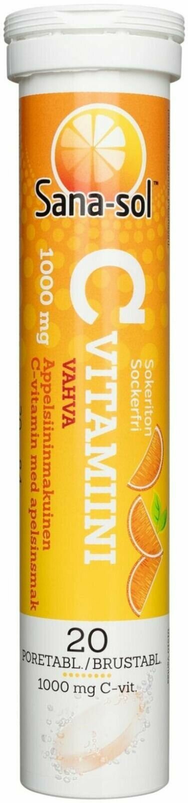 Шипучая таблетка Sanasol Vitamin C 1000 мг со вкусом апельсина без сахара 20 таб из Финляндии