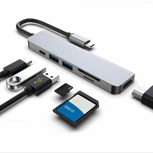 Концентратор- HUB 6 в 1 USB TYPE- C Card reader SD TF 2xUSB30 HDMI 269900₽