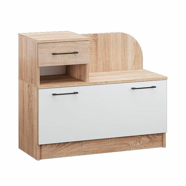 Тумба для обуви ДМ-07 ЛДСП коричневая с белыми элементами откидная высота 75 см ширина 90см