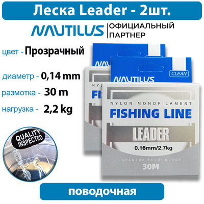 Леска Nautilus Leader 0,14мм 2,2кг 30м 2 упаковки