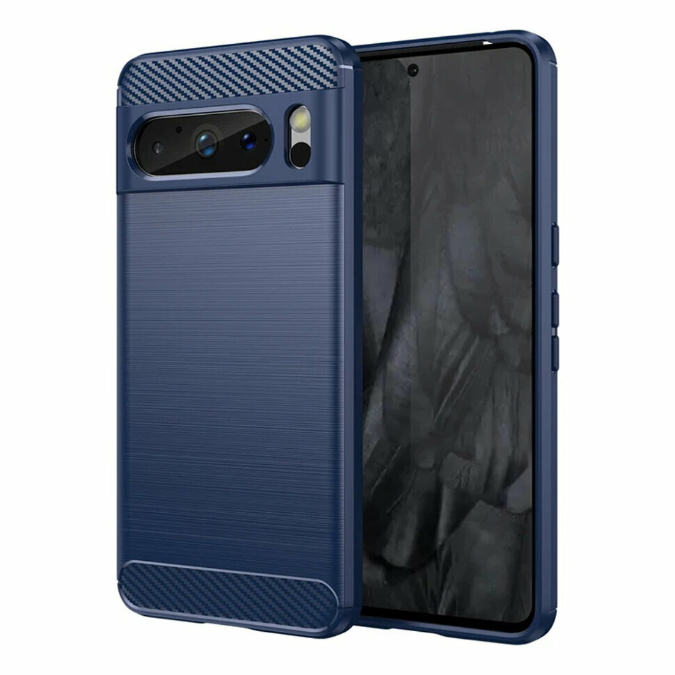 Накладка силиконовая для Google Pixel 8 Pro под карбон и сталь синяя