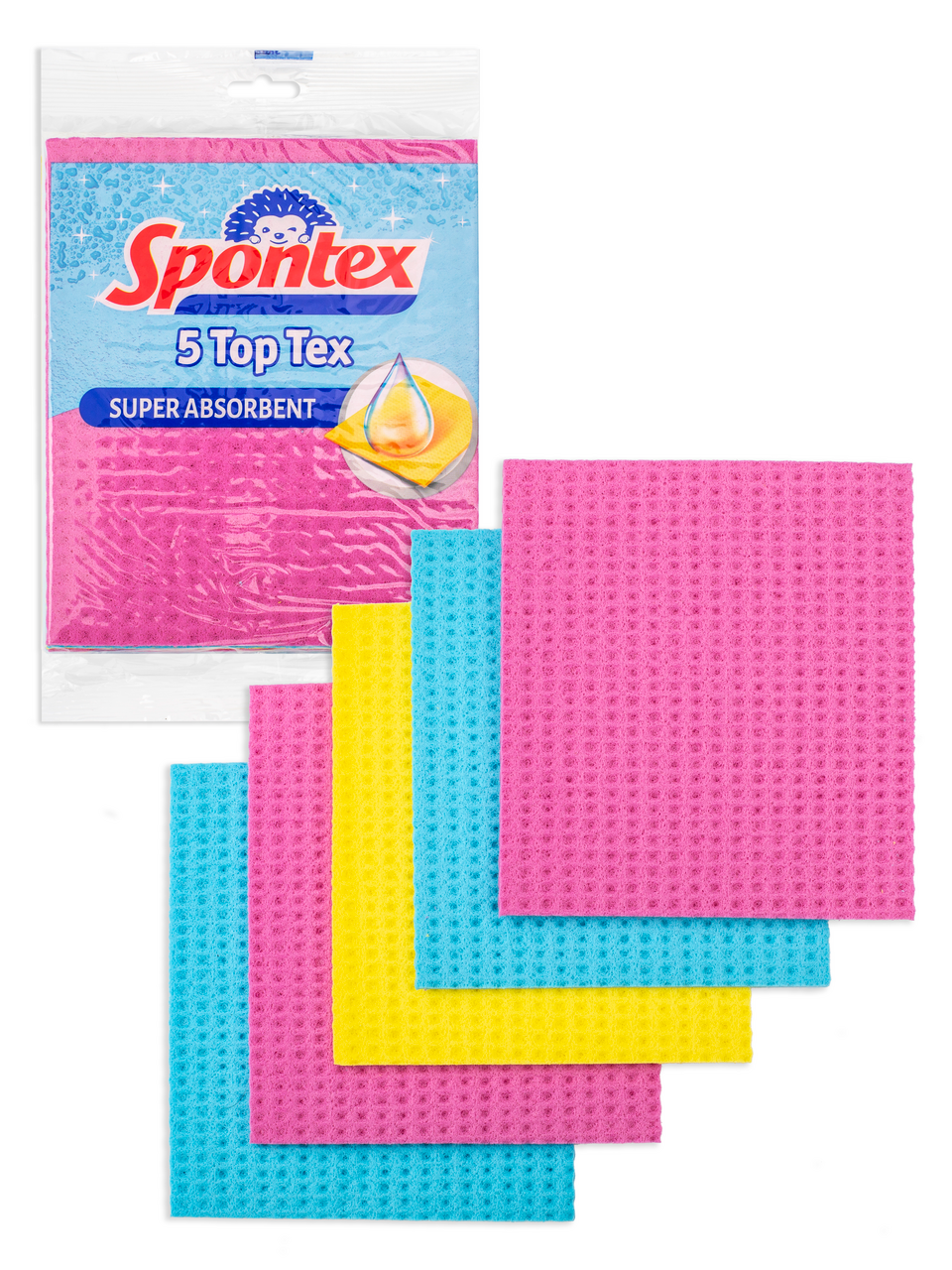 Салфетка губчатая для уборки "TOP TEX", 15.5х18.5см, 1 уп/5шт, цветные — фото 1