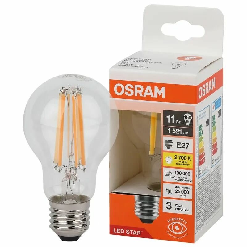 Лампа светодиодная Osram А E27 220/240 В 6 Вт груша 806 лм теплый белый свет - фото №1
