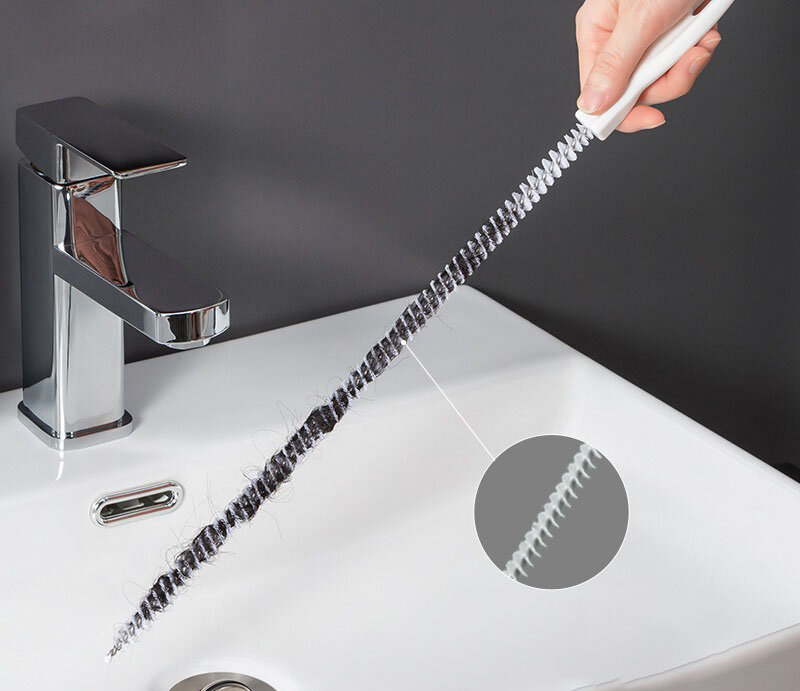 фото Ершик для прочистки раковины от волос белый 60см гибкий