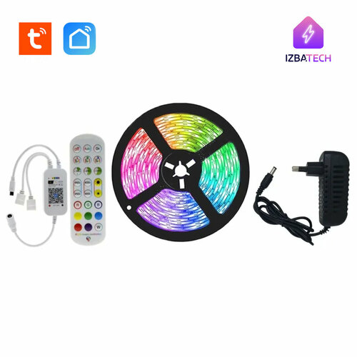 Умная музыкальная светодиодная RGB лента с WiFi для Алисы 10 м полный комплект влагозащищенной подсветки led лента 60LEDМ WIFI контроллер пульт блок питания 4699₽